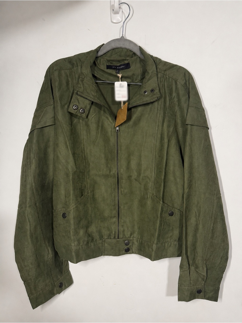 Olive Green Zip-Front Bomber Jacket
